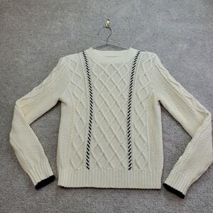 La Ligne X Target Sweater Womens XXS Ivory black Piping Cable Knit Cabin Preppy